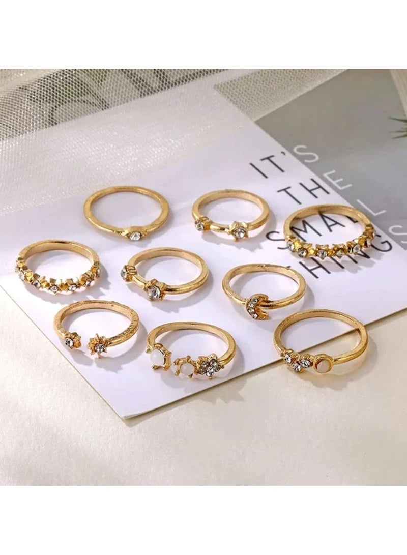 Huitich Elegant 9-Piece Gold Colour Crystal Ring Set Fashionable Alloy Rings for Women - Image 5