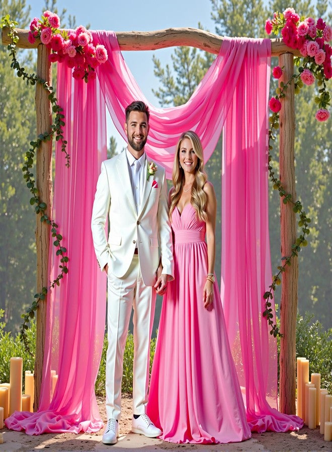 PARTISKY Wedding Arch Draping Fabric,1 Panel 18FT Hot Pink Sheer Chiffon Curtain Drapes 6 Yards for Wedding Ceremony Birthday Party Decoration - Image 4
