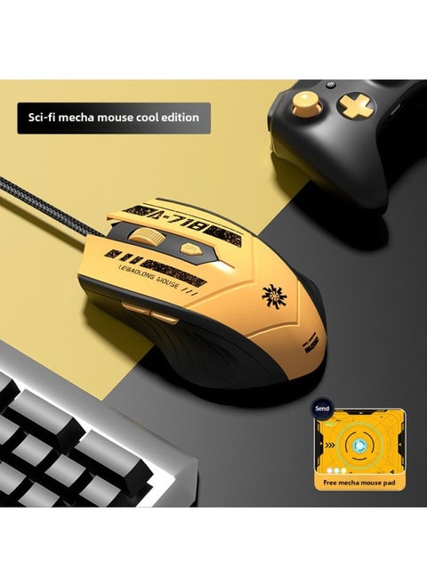 Lenovo Qingying Desktop Silent Chicken Wired Mute Machinery Eating Dell Applicable Computer E-sports Office Game Mouse-Color:Mecha Yellow [imported Chip + Mechanical Feel + 2m Long Line Qingying Free Mecha Mouse Pad-Interface:Official Standard