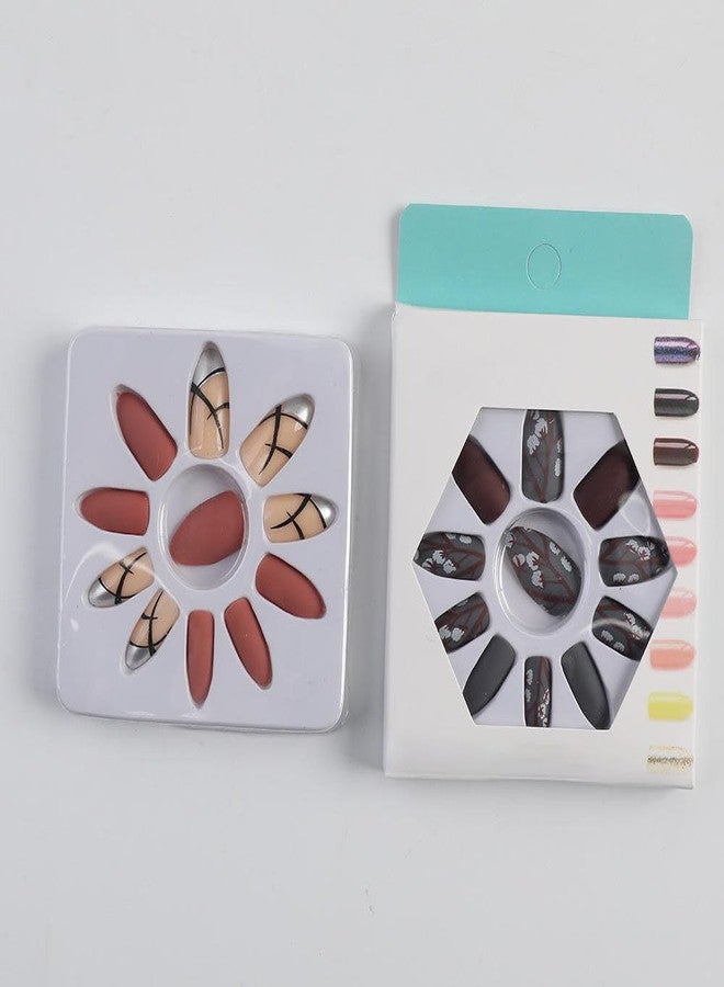 ZEELPETAL Almond Press On Nails - 24pcs Short Misssix French Tip Fake Nails for Women, Reusable Gel Glue-On Kit, Multi-Color & Design Stick-On Manicure Set - Image 1
