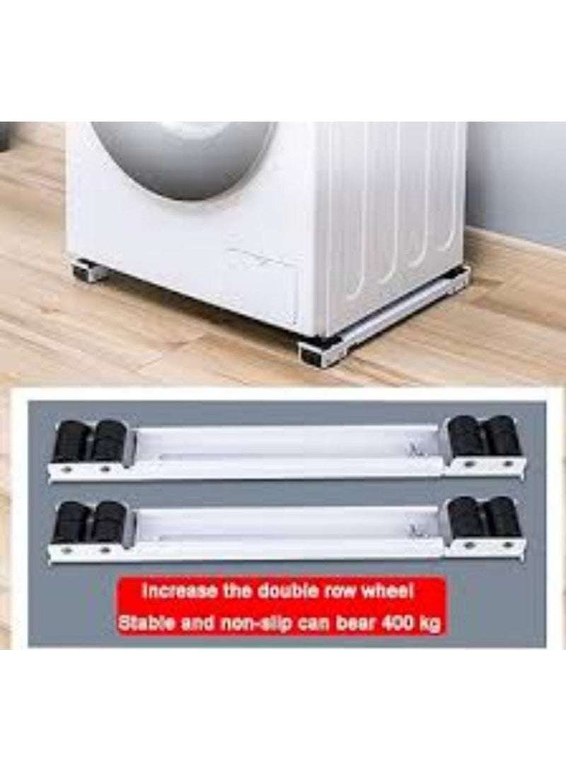 Moving and cleaning underneath heavy home appliances is made simple with this adjustable mobile roller base. Engineered with a heavy-duty structure and multi-directional wheels equipped with safety brake locks, it ensures maximum stability and eliminates vibration during operation. Featuring an adjustable dimension frame, it fits various sizes of washing machines, dryers, and refrigerators. Its elevated design protects appliances from floor moisture, rust, and water accumulation while preventing scratches on tile and wooden floors. - Image 3