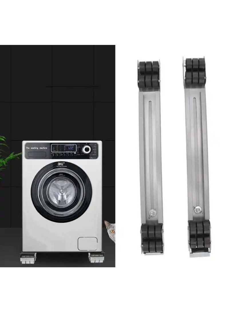 Moving and cleaning underneath heavy home appliances is made simple with this adjustable mobile roller base. Engineered with a heavy-duty structure and multi-directional wheels equipped with safety brake locks, it ensures maximum stability and eliminates vibration during operation. Featuring an adjustable dimension frame, it fits various sizes of washing machines, dryers, and refrigerators. Its elevated design protects appliances from floor moisture, rust, and water accumulation while preventing scratches on tile and wooden floors. - Image 4