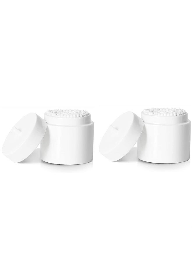 LEETOYI Ceramic Cotton Swabs Holder Organizer with Lid,Storage Canisters for Cotton Swabs,Cotton Balls,Makeup Sponges, Hair Ties,Bath Salts, and Easy To Clean ,White Set of 2 