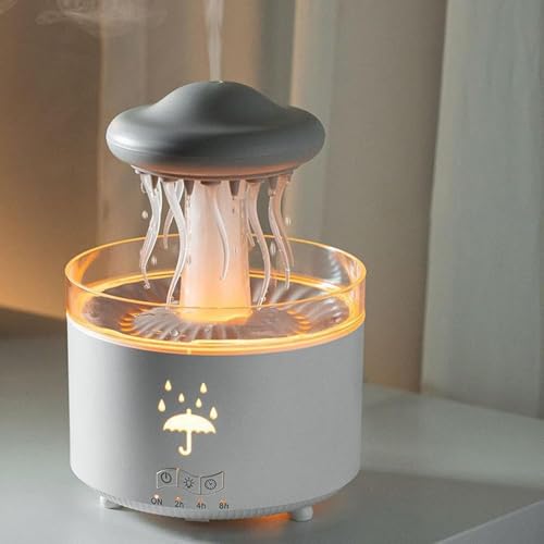 Inditradition Plastic Jellyfish Shape Rotating Essential Oil Diffuser Humidifier For Home & Office | Multi-Colour LED (5.5 x 7.5 Inches, White) - Image 2