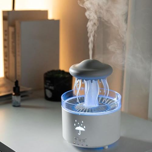 Inditradition Plastic Jellyfish Shape Rotating Essential Oil Diffuser Humidifier For Home & Office | Multi-Colour LED (5.5 x 7.5 Inches, White) - Image 1