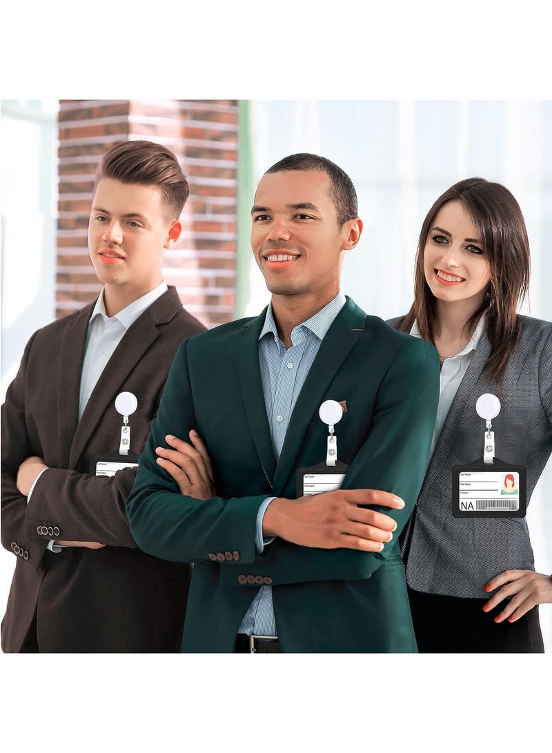 MARKQ [عبوة من 100] بكرة شارة بيضاء قابلة للسحب مع مشبك - حامل هوية متين مع حزام فينيل شفاف - بكرة شارة آمنة لبطاقات الهوية والمفاتيح - Image 2