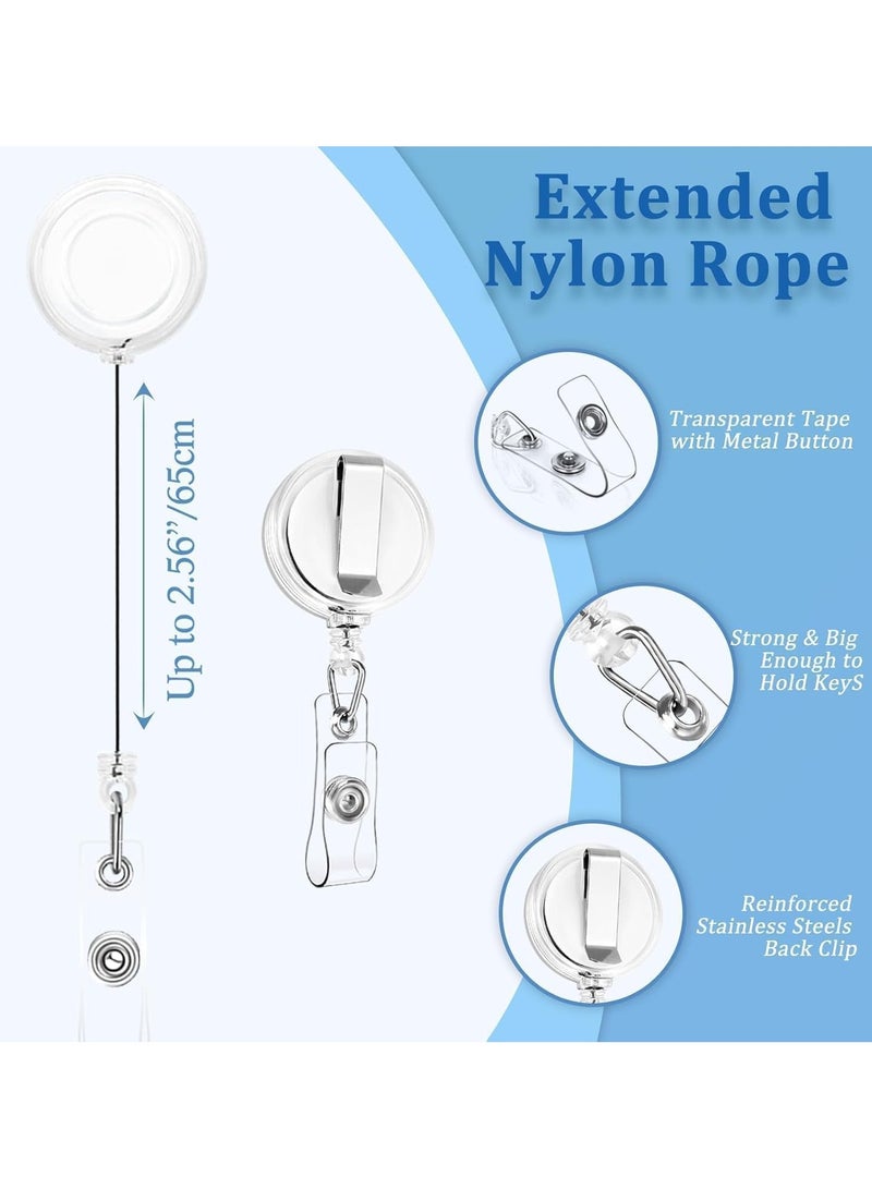 MARKQ [عبوة من 100] بكرة شارة بيضاء قابلة للسحب مع مشبك - حامل هوية متين مع حزام فينيل شفاف - بكرة شارة آمنة لبطاقات الهوية والمفاتيح - Image 3