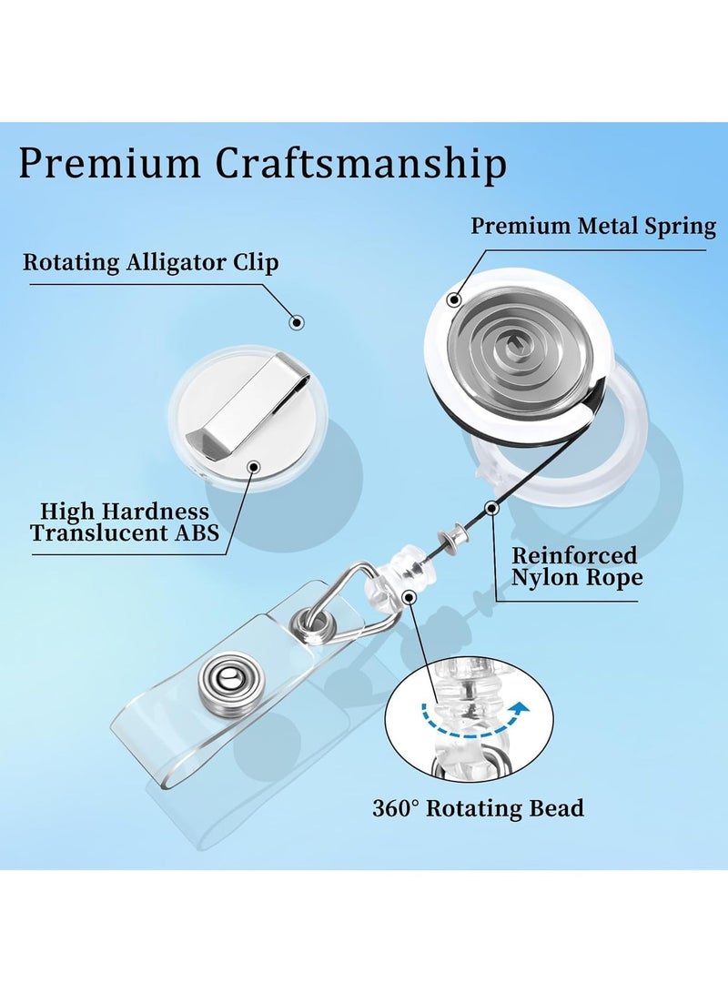 MARKQ [عبوة من 100] بكرة شارة بيضاء قابلة للسحب مع مشبك - حامل هوية متين مع حزام فينيل شفاف - بكرة شارة آمنة لبطاقات الهوية والمفاتيح - Image 4