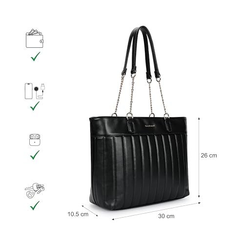 Fastrack Quilted Tote Bag for Women | Faux Leather Shoulder Bag with Dual Chain Handles, Zip Closure & Organiser Pockets | Elegant Everyday Tote for College, Brunch & Casual Outings - Image 4