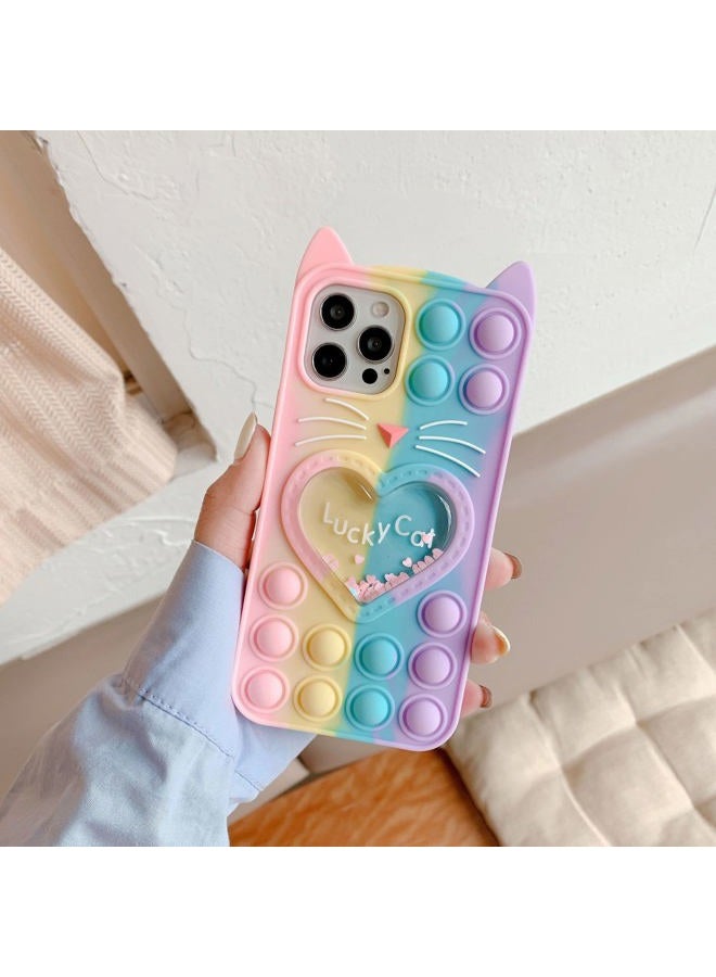 Asgens Fidget Pop Case for iPhone X/XS, Cute Cartoon Lucky Cat Quicksand Bling Stars Push Bubbles Shockproof Silicone Soft Phone Case for Apple iPhone X XS 5.8 inch - Image 2