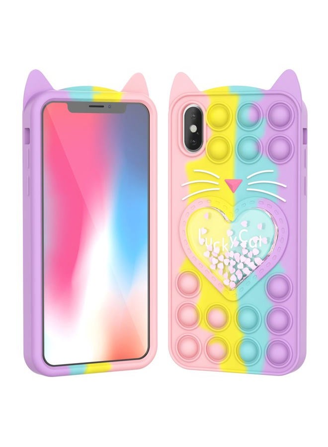 Asgens Fidget Pop Case for iPhone X/XS, Cute Cartoon Lucky Cat Quicksand Bling Stars Push Bubbles Shockproof Silicone Soft Phone Case for Apple iPhone X XS 5.8 inch - Image 1