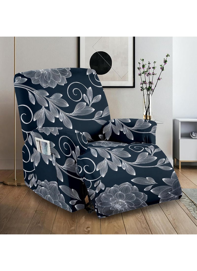Cortina Cortina Super Stretch Printed Recliner Cover Recliner Couch Covers Recliner Chair Cover Form Fitted Non Slip Reclining Slipcovers Deep Blue  - Image 2