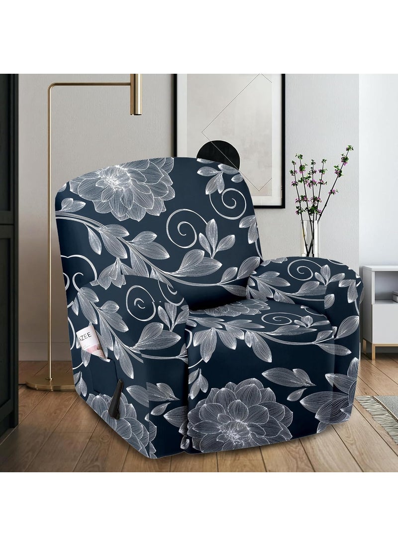 Cortina Cortina Super Stretch Printed Recliner Cover Recliner Couch Covers Recliner Chair Cover Form Fitted Non Slip Reclining Slipcovers Deep Blue  - Image 3