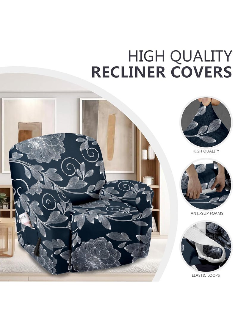 Cortina Cortina Super Stretch Printed Recliner Cover Recliner Couch Covers Recliner Chair Cover Form Fitted Non Slip Reclining Slipcovers Deep Blue  - Image 5
