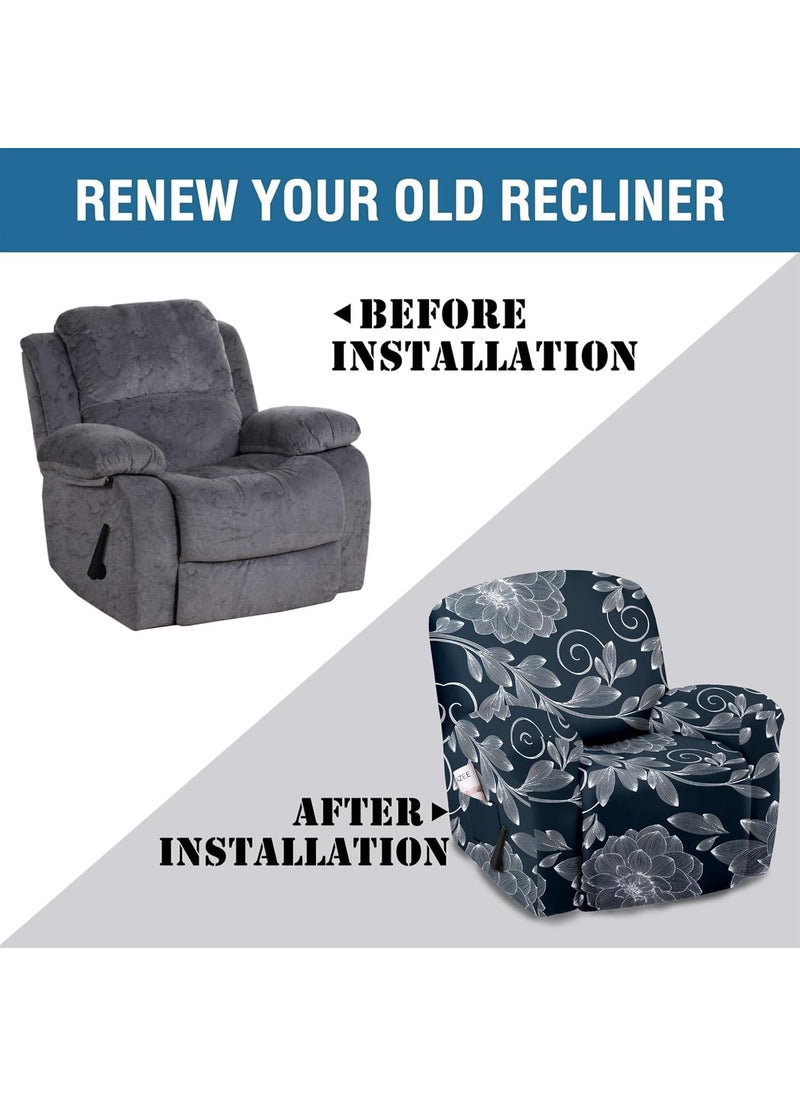 Cortina Cortina Super Stretch Printed Recliner Cover Recliner Couch Covers Recliner Chair Cover Form Fitted Non Slip Reclining Slipcovers Deep Blue  - Image 4