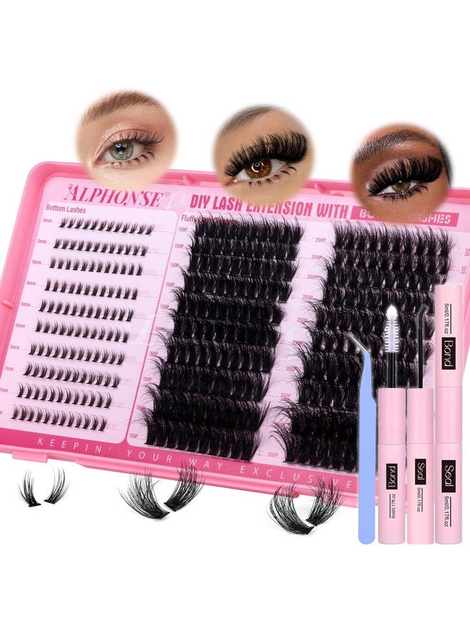 alphonse Fluffier Lash Clusters Kit with Bottom Lashes 320pcs Cluster Eyelash Extensions Kit Volume Individual Lashes Kit with Lash Bond and Seal Tweezers by ALPHONSE (150D+200D, 12-20mm) - Image 1