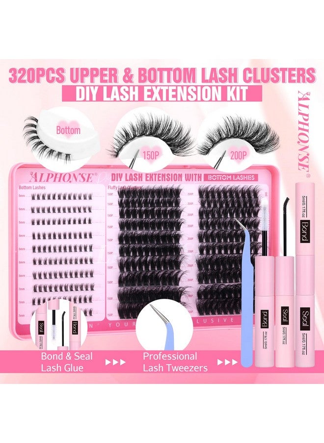 alphonse Fluffier Lash Clusters Kit with Bottom Lashes 320pcs Cluster Eyelash Extensions Kit Volume Individual Lashes Kit with Lash Bond and Seal Tweezers by ALPHONSE (150D+200D, 12-20mm) - Image 2
