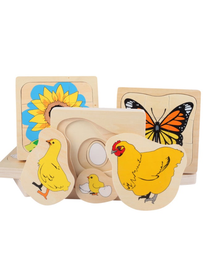 Early Education Animals And Plants Men Women's Growth Process Multilayer Jigsaw Puzzle Puzzle Wooden Toys-Color:Hen Growth Process - Image 4