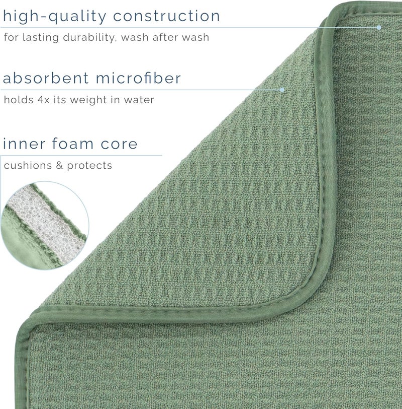 Jumbo Dish Drying Mat, 18” x 30”, Absorbent Microfiber Kitchen Counter Mat, Sage Green - Image 3