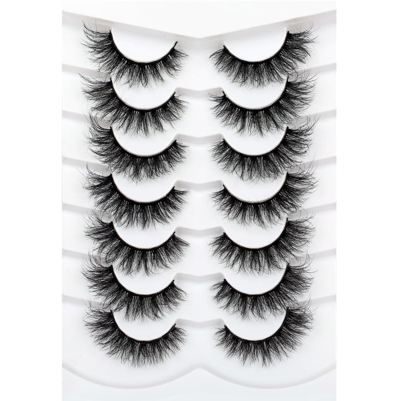Pooplunch Cat Eye Look Fluffy False Eyelashes Thick Full Volume 16MM Wispy Curly Faux Mink Lashes 8D Fake Eyelash Strips 7 Pairs Multipack - Image 1