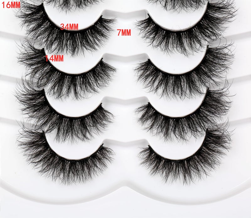 Pooplunch Cat Eye Look Fluffy False Eyelashes Thick Full Volume 16MM Wispy Curly Faux Mink Lashes 8D Fake Eyelash Strips 7 Pairs Multipack - Image 2