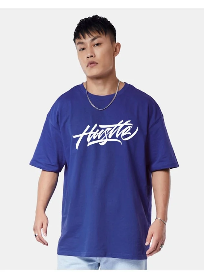 فيردو Veirdo® Pure Cotton Half Sleeve Round Neck Oversized Fit Graphic Print Royal Blue T-Shirt Men/Boys (OS_100_Hustle_RB_S) (Available in from S to 2XL)