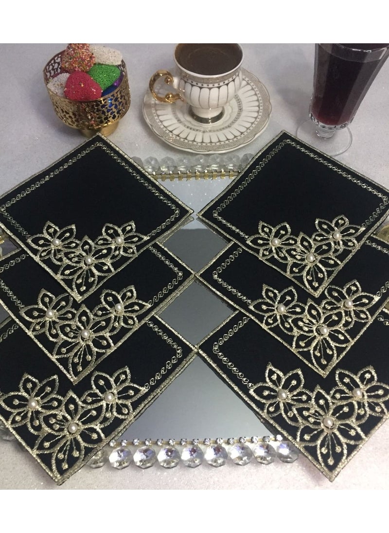 Lady Rio Coffee Side Napkin, Presentation Napkin, Cocktail Napkin, Coffee Presentation Napkin (6 Pieces) with Pearl Detail 