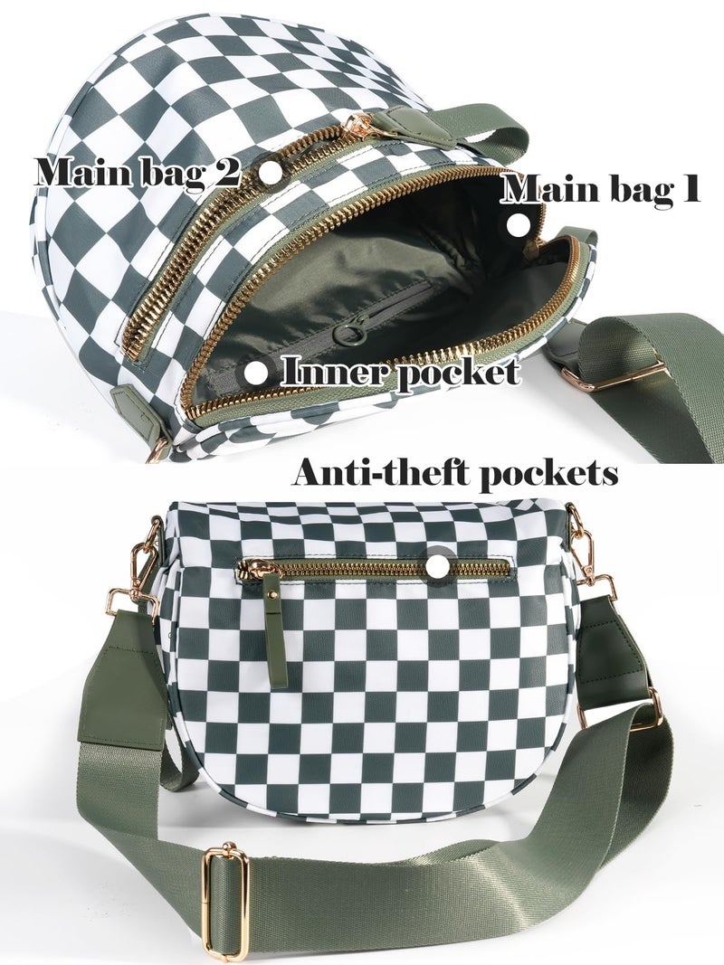 MEISEY Black and White Checkered Crossbody Bum Bag for Women,Spacious Checkered Purse Fanny Packs Belt Sling Bag with Shoulder Strap (Beans Green Checkered) - Image 4