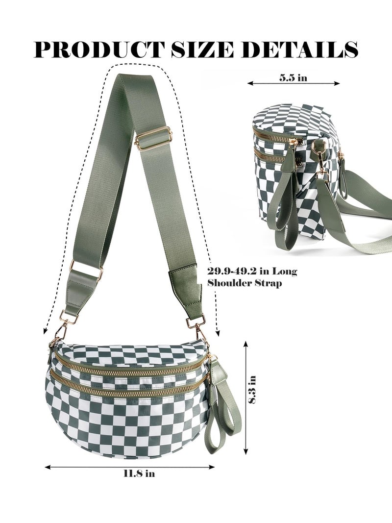 MEISEY Black and White Checkered Crossbody Bum Bag for Women,Spacious Checkered Purse Fanny Packs Belt Sling Bag with Shoulder Strap (Beans Green Checkered) - Image 3