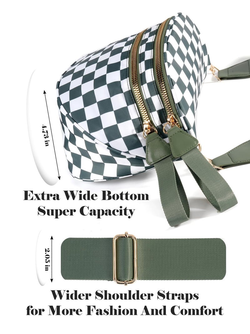 MEISEY Black and White Checkered Crossbody Bum Bag for Women,Spacious Checkered Purse Fanny Packs Belt Sling Bag with Shoulder Strap (Beans Green Checkered) - Image 5