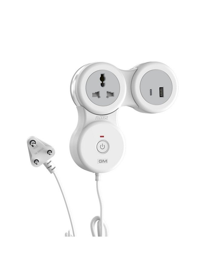 GM G-Hoop 2+1 Spike Guard | Extension Board with Type-A & Type-C Fast Charging | Compact Box with Master Switch, LED Indicator | Universal Plug Types | Best for Bedside, Study Table & Travel Use - Image 1