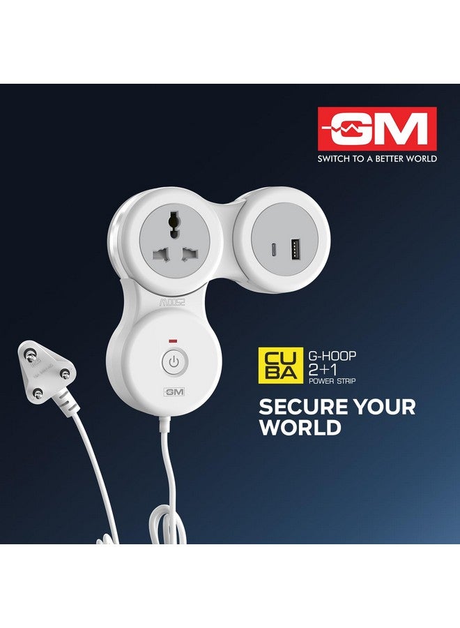 GM G-Hoop 2+1 Spike Guard | Extension Board with Type-A & Type-C Fast Charging | Compact Box with Master Switch, LED Indicator | Universal Plug Types | Best for Bedside, Study Table & Travel Use - Image 4