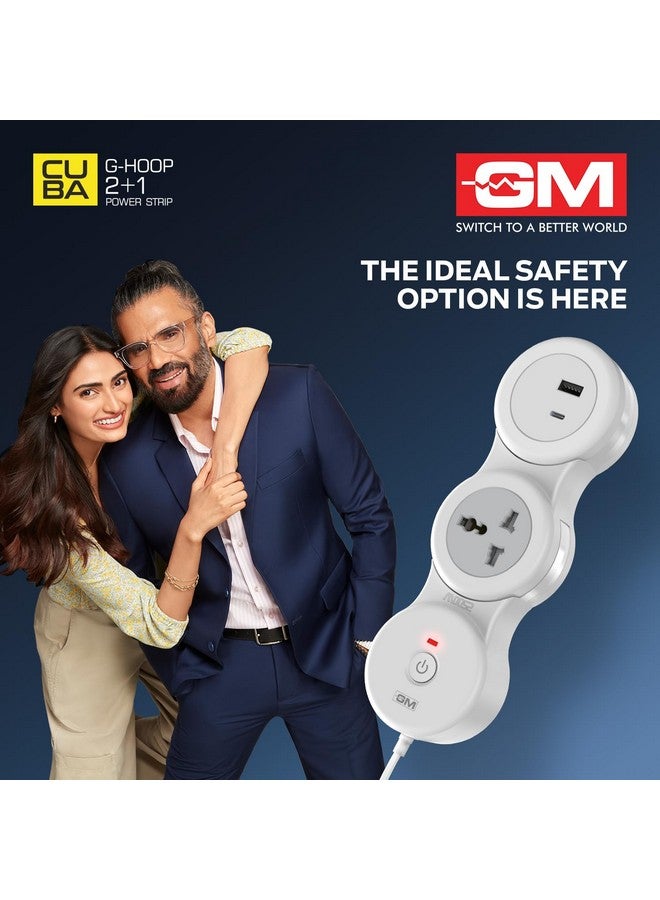 GM G-Hoop 2+1 Spike Guard | Extension Board with Type-A & Type-C Fast Charging | Compact Box with Master Switch, LED Indicator | Universal Plug Types | Best for Bedside, Study Table & Travel Use - Image 3