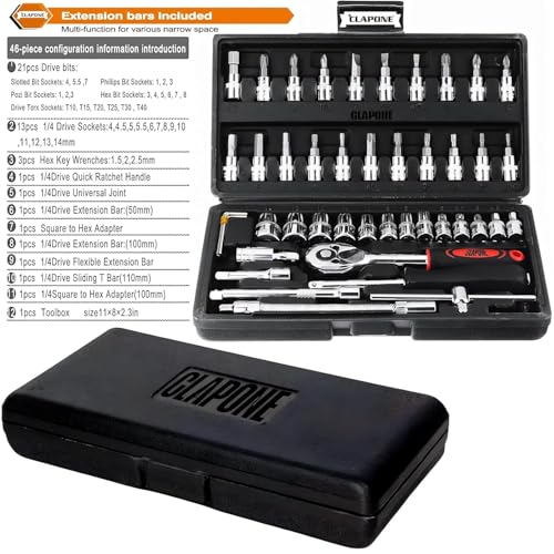CLAPONE Tool Kit Socket Ratchet Wrench Set Socket Wrench/Screwdriver set/Bike Tool/Goti Set/Socket Screwdriver Set/Socket Wrenches/Auto Repairs/Car/Motorcycle/Bike Repair (46, Black) - Image 3