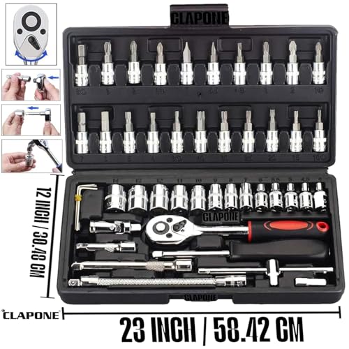 CLAPONE Tool Kit Socket Ratchet Wrench Set Socket Wrench/Screwdriver set/Bike Tool/Goti Set/Socket Screwdriver Set/Socket Wrenches/Auto Repairs/Car/Motorcycle/Bike Repair (46, Black) - Image 2