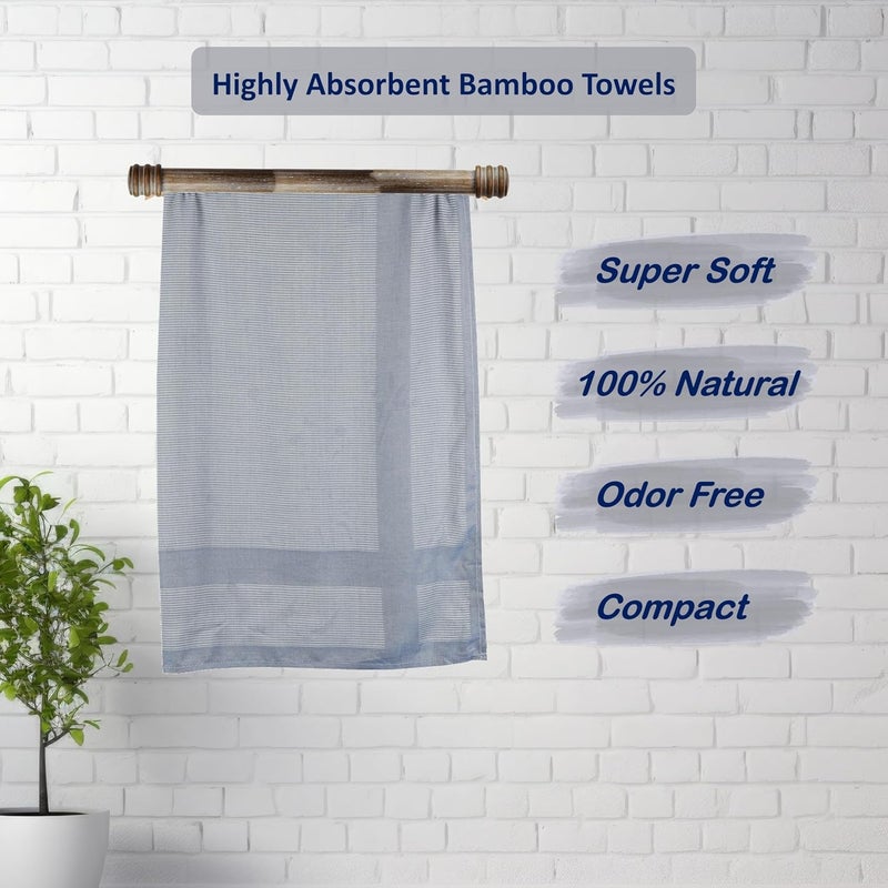 ZAHYA 100 Pure Bamboo Bath Towel Large Size 66x33 inches High Absorbency Quick Dry Pin Stripe Denim Blue - Image 3