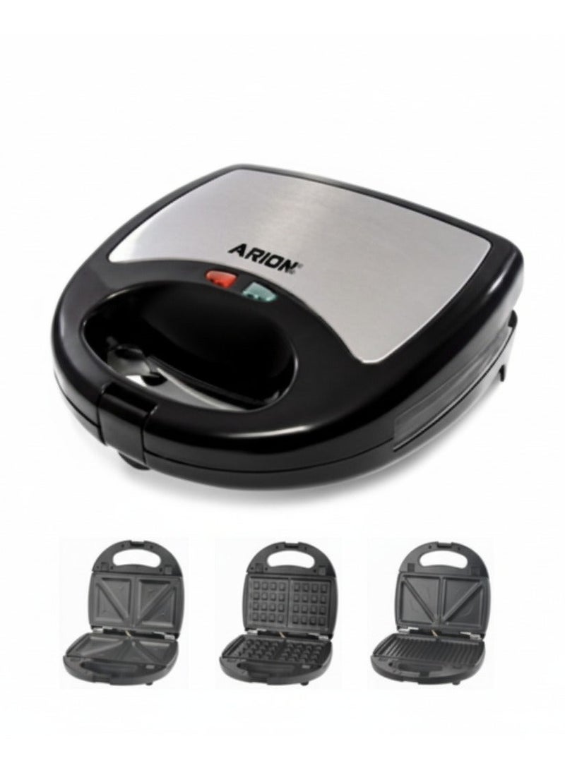 أريون اريون صانعة الساندوتشات الذكية الخفيفة متعدد الوظائف 3 في 1 | أطباق ساندويتش، وافل، وشواء | 1000 واط غير لاصق - Image 1