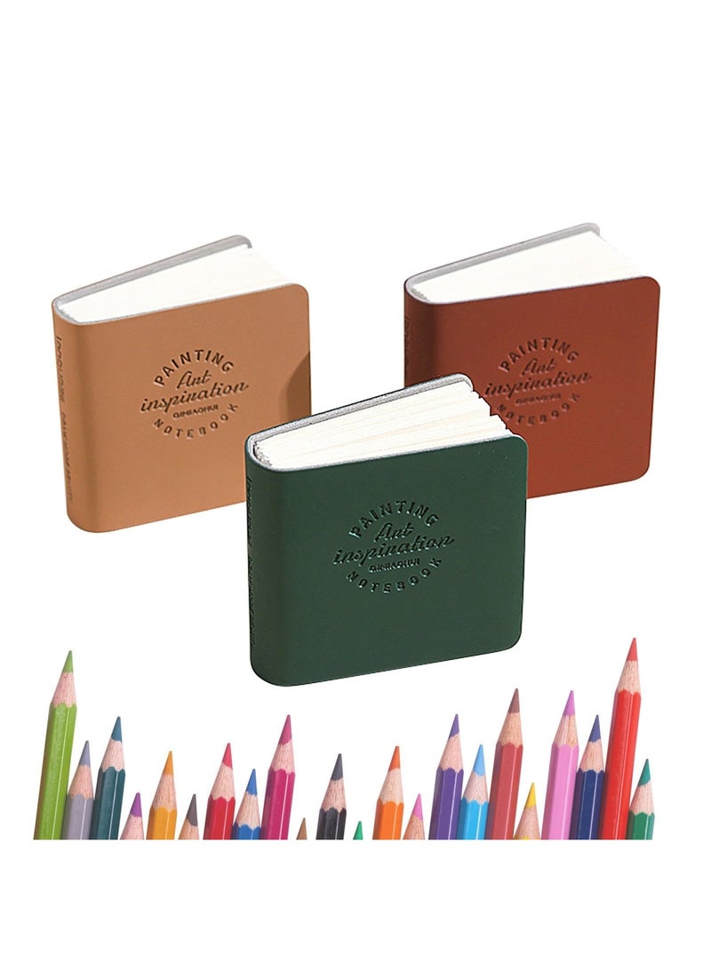 SYOSI Watercolor Sketchbook Set ，Charcoal Sketchbook，3 Pieces with 300 GSM Cotton Paper, Portable Pocket Notebook for Artists, 48 Pages Each, Small Art Journal with Handmade Leather Cover(2x2 Inch) - Image 5