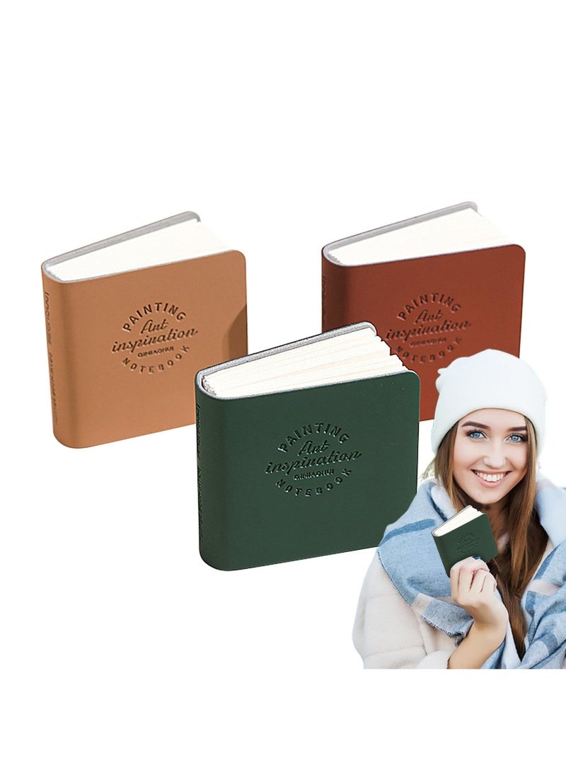 SYOSI Watercolor Sketchbook Set ，Charcoal Sketchbook，3 Pieces with 300 GSM Cotton Paper, Portable Pocket Notebook for Artists, 48 Pages Each, Small Art Journal with Handmade Leather Cover(2x2 Inch) - Image 4