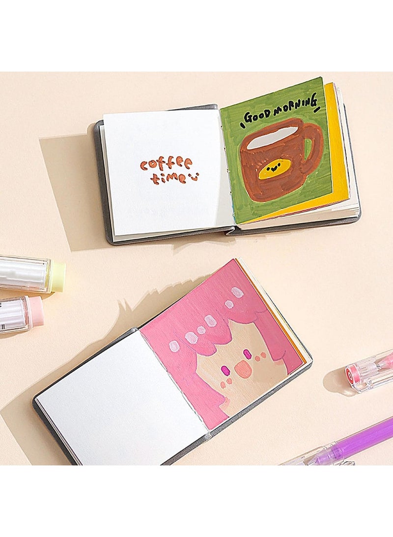 SYOSI Watercolor Sketchbook Set ，Charcoal Sketchbook，3 Pieces with 300 GSM Cotton Paper, Portable Pocket Notebook for Artists, 48 Pages Each, Small Art Journal with Handmade Leather Cover(2x2 Inch) - Image 2