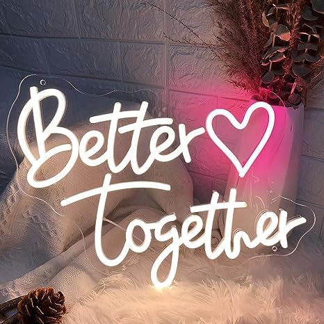 VYNES Better Together Neon Sign for Wedding Wall Decor LED Light Signs Aesthetic Room Decor LED Heart Sign for Bedroom Home Decor Wall Art Anniversary Valentines Day Wedding Gift for Women - Image 4