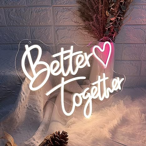 VYNES Better Together Neon Sign for Wedding Wall Decor LED Light Signs Aesthetic Room Decor LED Heart Sign for Bedroom Home Decor Wall Art Anniversary Valentines Day Wedding Gift for Women - Image 2