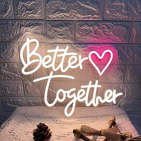 VYNES Better Together Neon Sign for Wedding Wall Decor LED Light Signs Aesthetic Room Decor LED Heart Sign for Bedroom Home Decor Wall Art Anniversary Valentines Day Wedding Gift for Women - Image 5