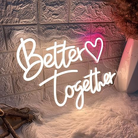 VYNES Better Together Neon Sign for Wedding Wall Decor LED Light Signs Aesthetic Room Decor LED Heart Sign for Bedroom Home Decor Wall Art Anniversary Valentines Day Wedding Gift for Women - Image 3