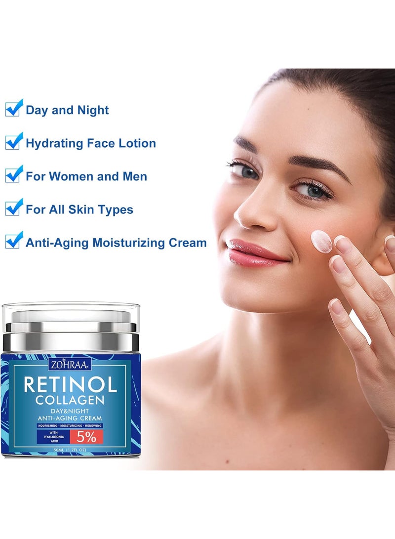 ZOHRAA ZOHRAA Retinol Cream for Face - Facial Moisturizer with Collagen and Hyaluronic Acid, Anti-Wrinkle Reduce Fine Lines Vitamin C+E Natural-Ingredient Day Night Anti-Aging For Women Men - Image 4