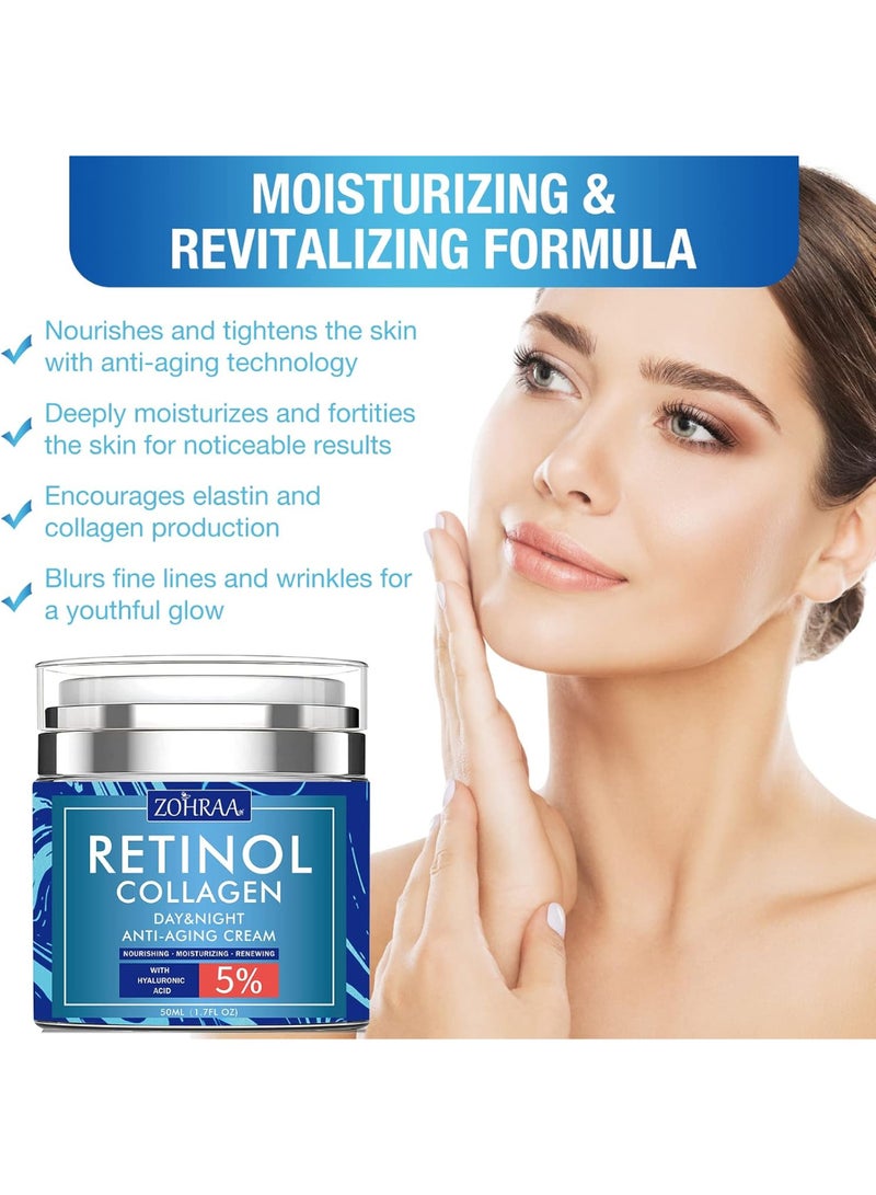 ZOHRAA ZOHRAA Retinol Cream for Face - Facial Moisturizer with Collagen and Hyaluronic Acid, Anti-Wrinkle Reduce Fine Lines Vitamin C+E Natural-Ingredient Day Night Anti-Aging For Women Men - Image 3