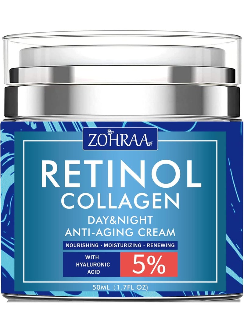 ZOHRAA ZOHRAA Retinol Cream for Face - Facial Moisturizer with Collagen and Hyaluronic Acid, Anti-Wrinkle Reduce Fine Lines Vitamin C+E Natural-Ingredient Day Night Anti-Aging For Women Men - Image 1
