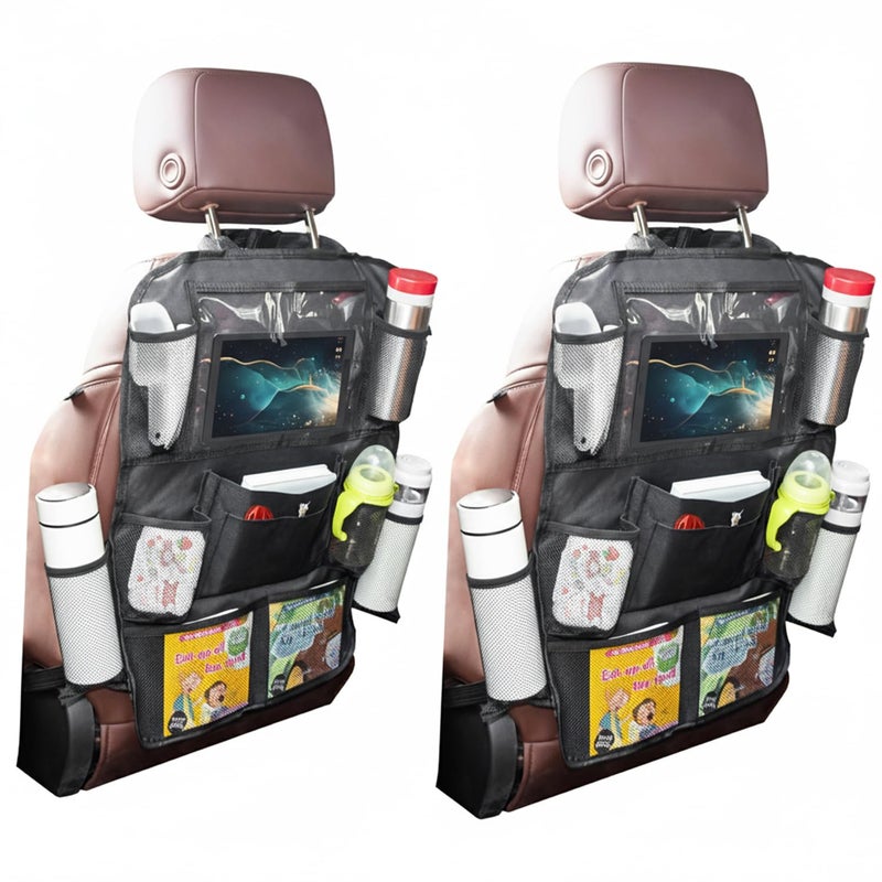 SLIPEXSAFE 2 Pack Car Organizer Backseat, Car Back Seat Organizer Protector with 12 Storage Pockets, Waterproof Back of Seat Car Storage Organizer Kick Mats for Kids Baby - Image 1