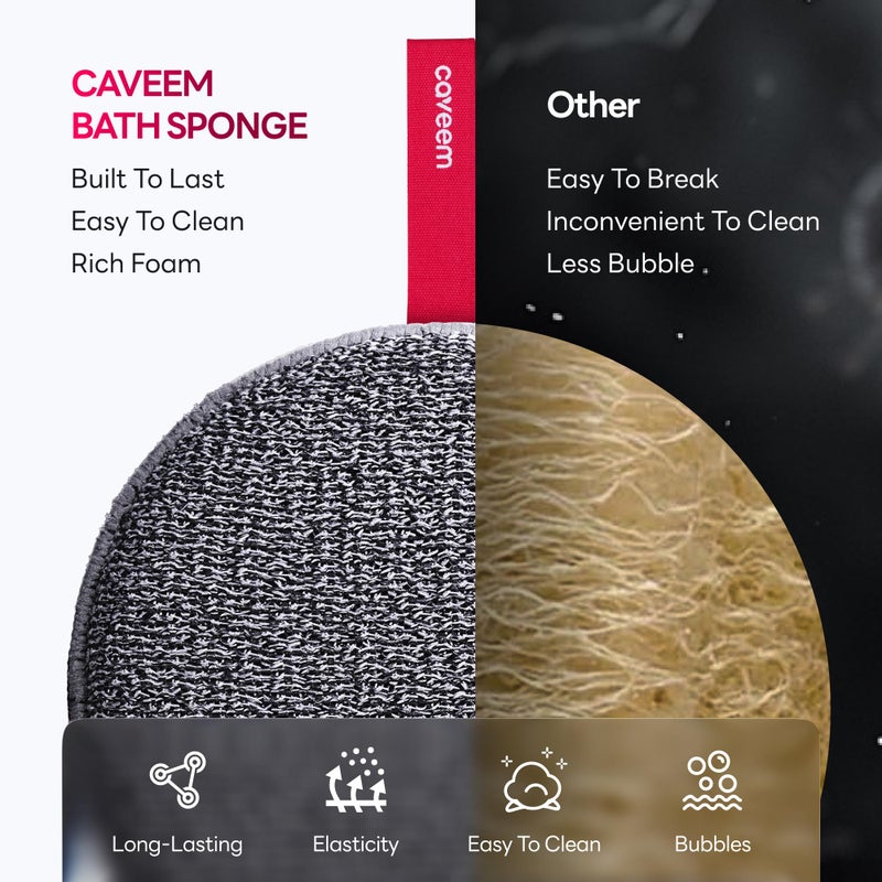 Caveem Exfoliating Body Scrubber, Extra Rough Shower Exfoliator Sponge, Body Exfoliating Sponges for Remove Dead Skin, Bath and Body Exfoliate Buffer, Round Sponge for Women (2 Pack) - Image 5