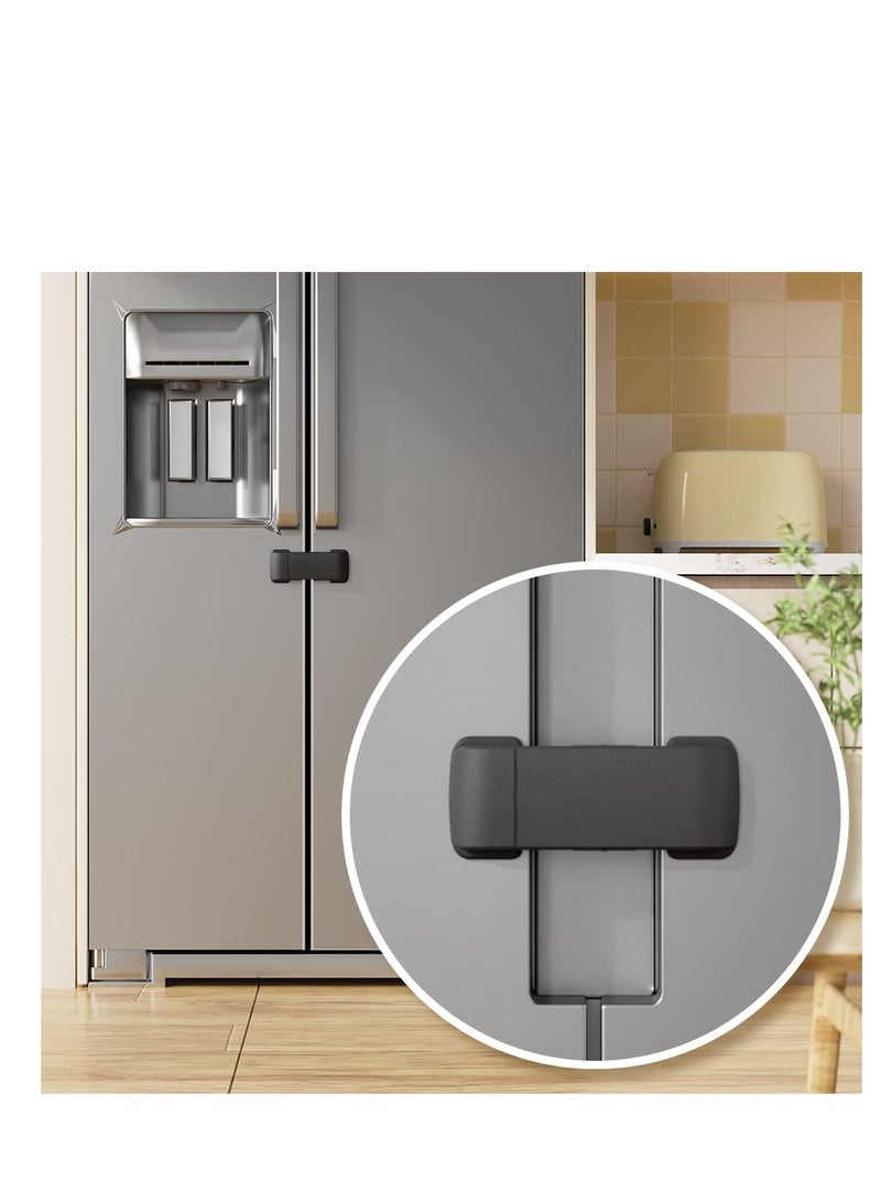 SYOSI French Fridge Lock, Cabinet Cupboard Lock for Kids and Babies, Easy to Install, Freezer Lock Apply to Max 2.28"(58mm) Two Door Gap Distance, 1 Pcs, Black - Image 1